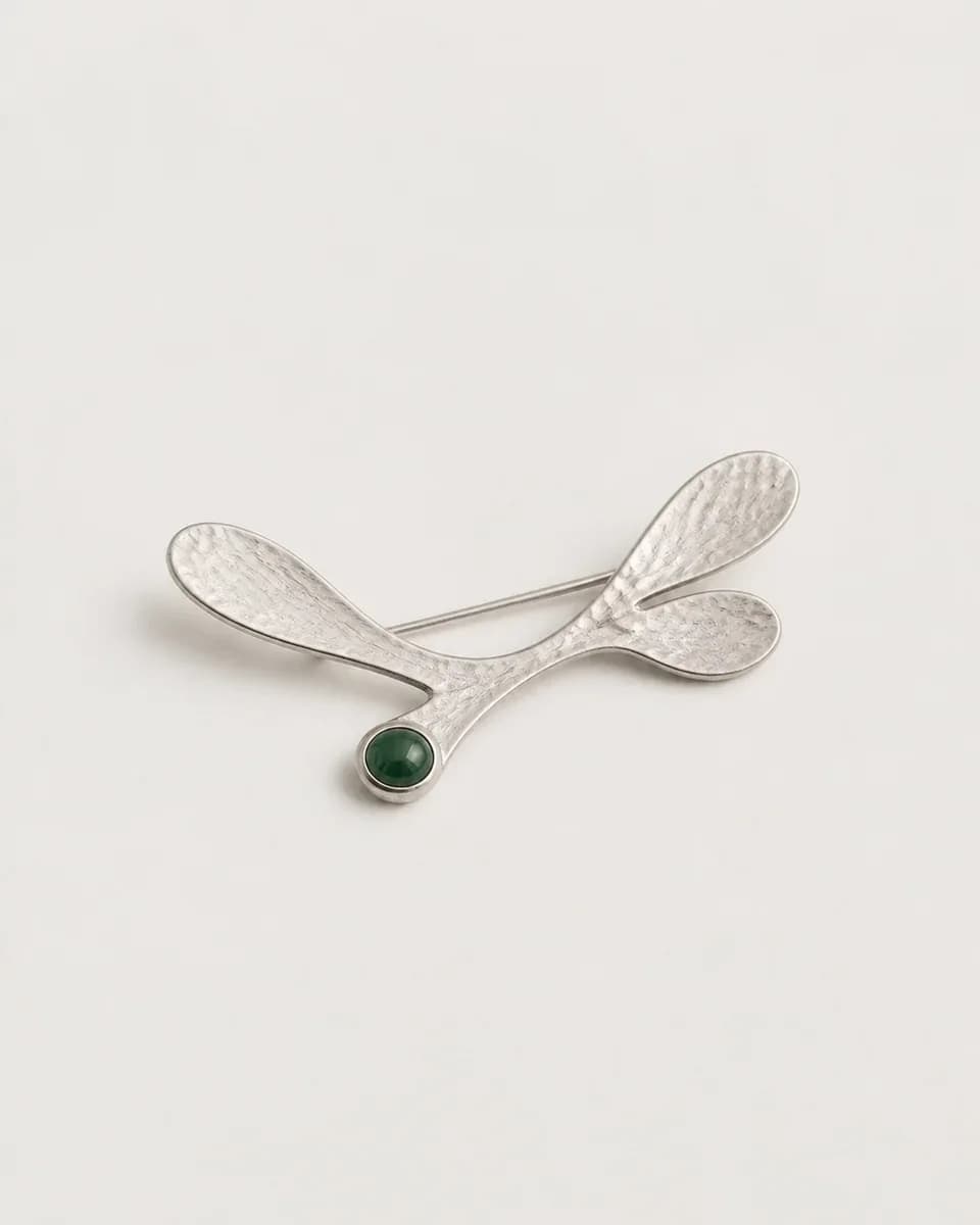 Silver Botanical Brooch Pair - Main image