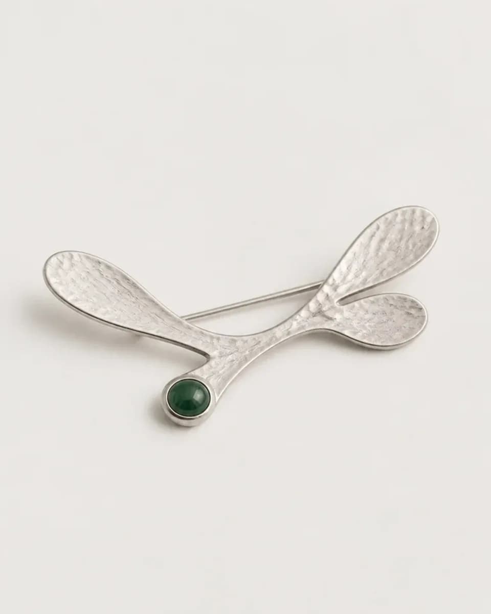 Silver Botanical Brooch Pair, view 2