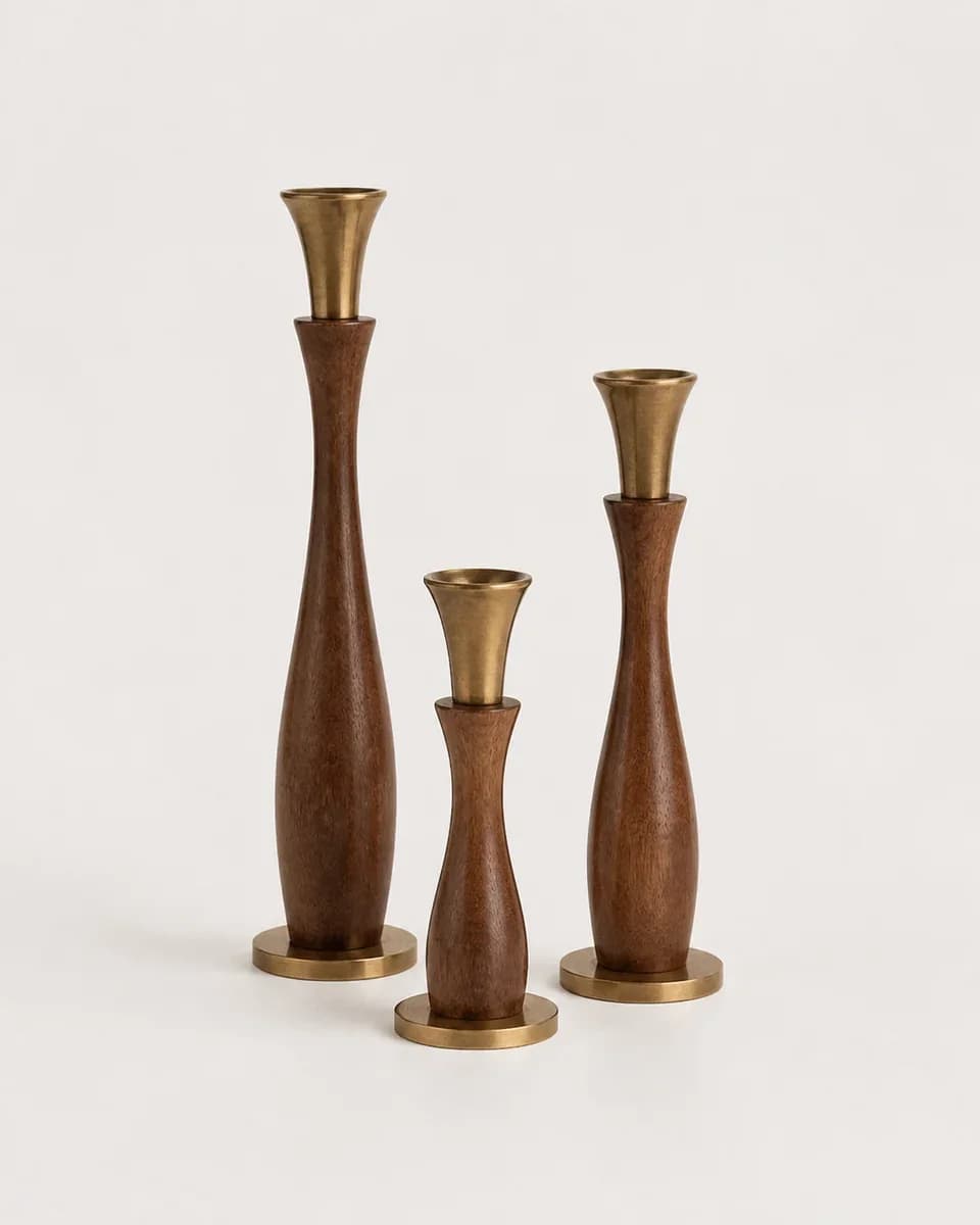 Tall Brass Candleholder Trio - Main image