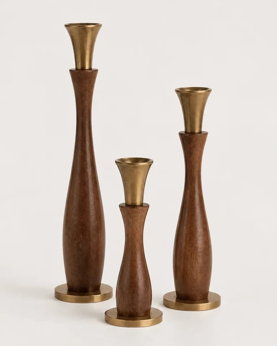 Tall Brass Candleholder Trio, view 2