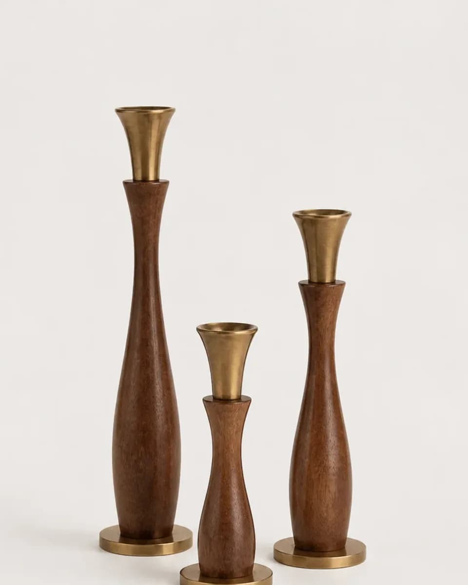 Tall Brass Candleholder Trio, view 3