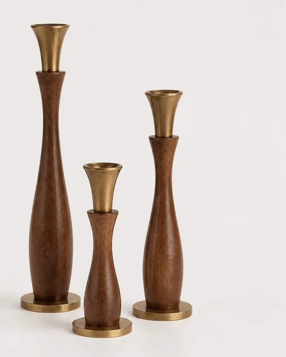 Tall Brass Candleholder Trio, view 4