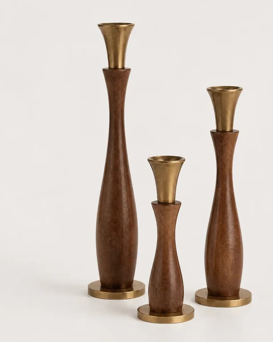 Tall Brass Candleholder Trio, view 5