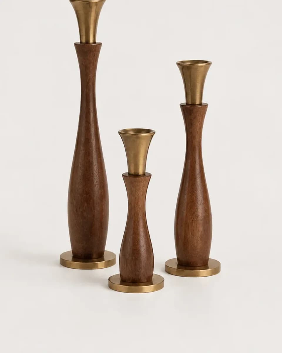 Tall Brass Candleholder Trio, view 6