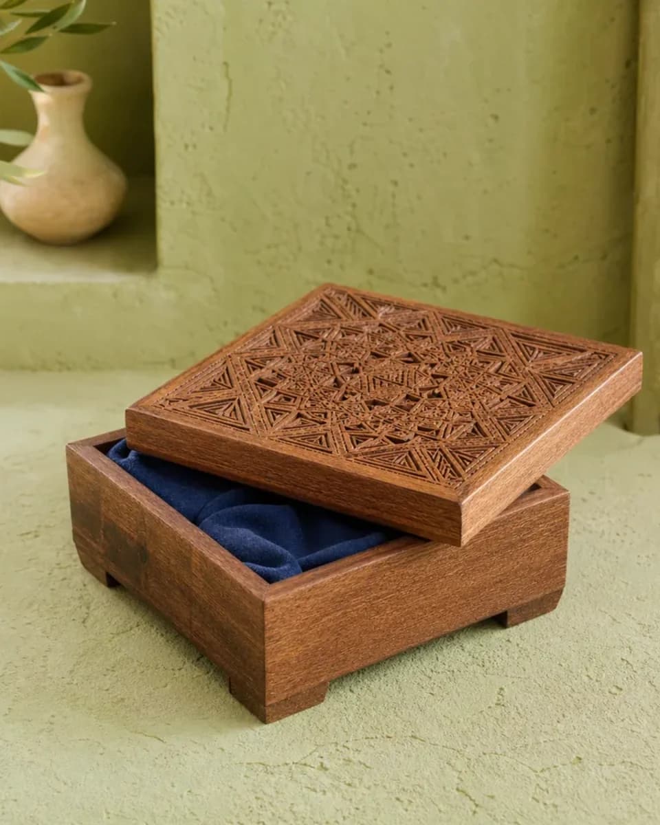 Carved Cedar Jewelry Box - Main image