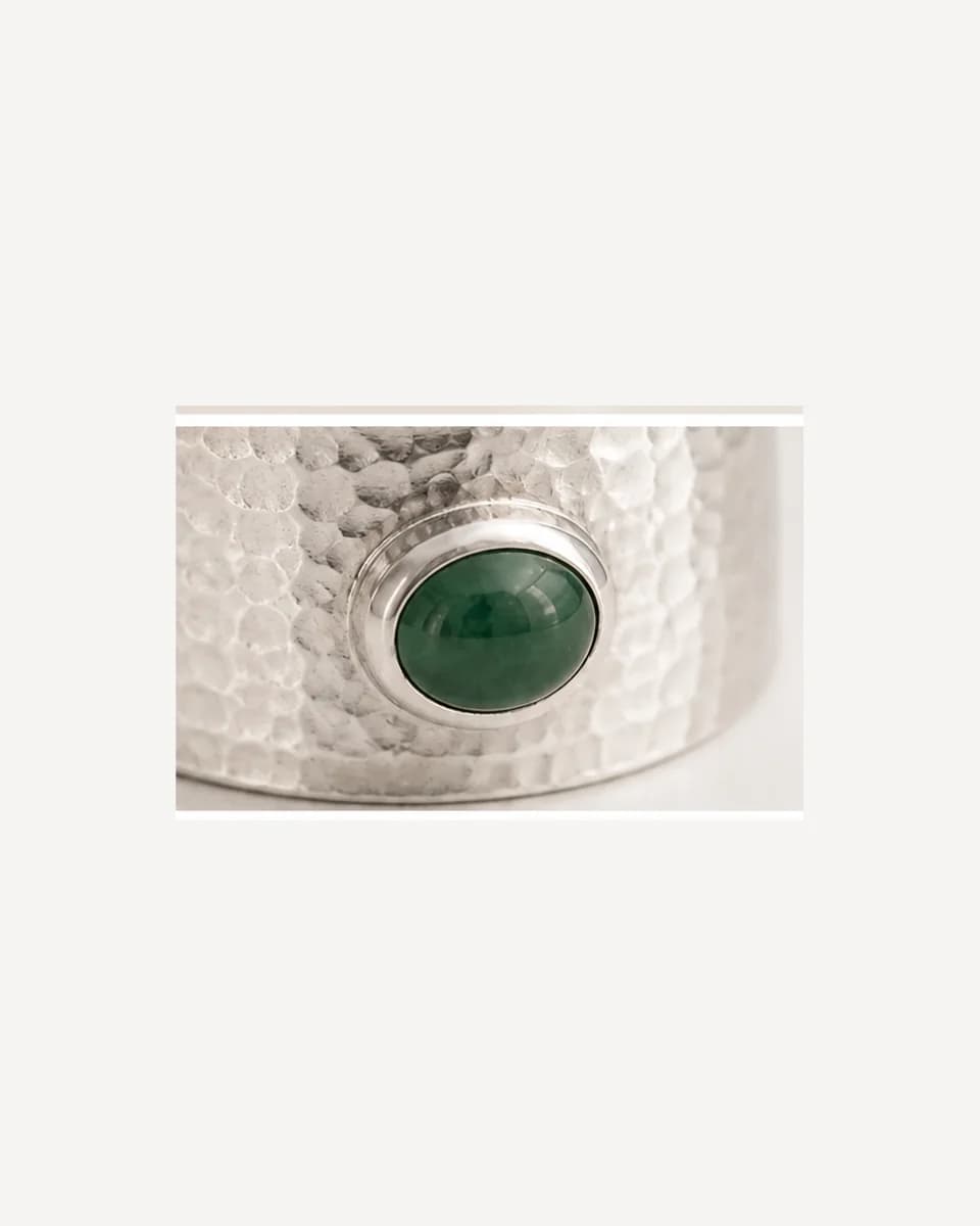 Hammered Silver Green Stone Ring, view 4