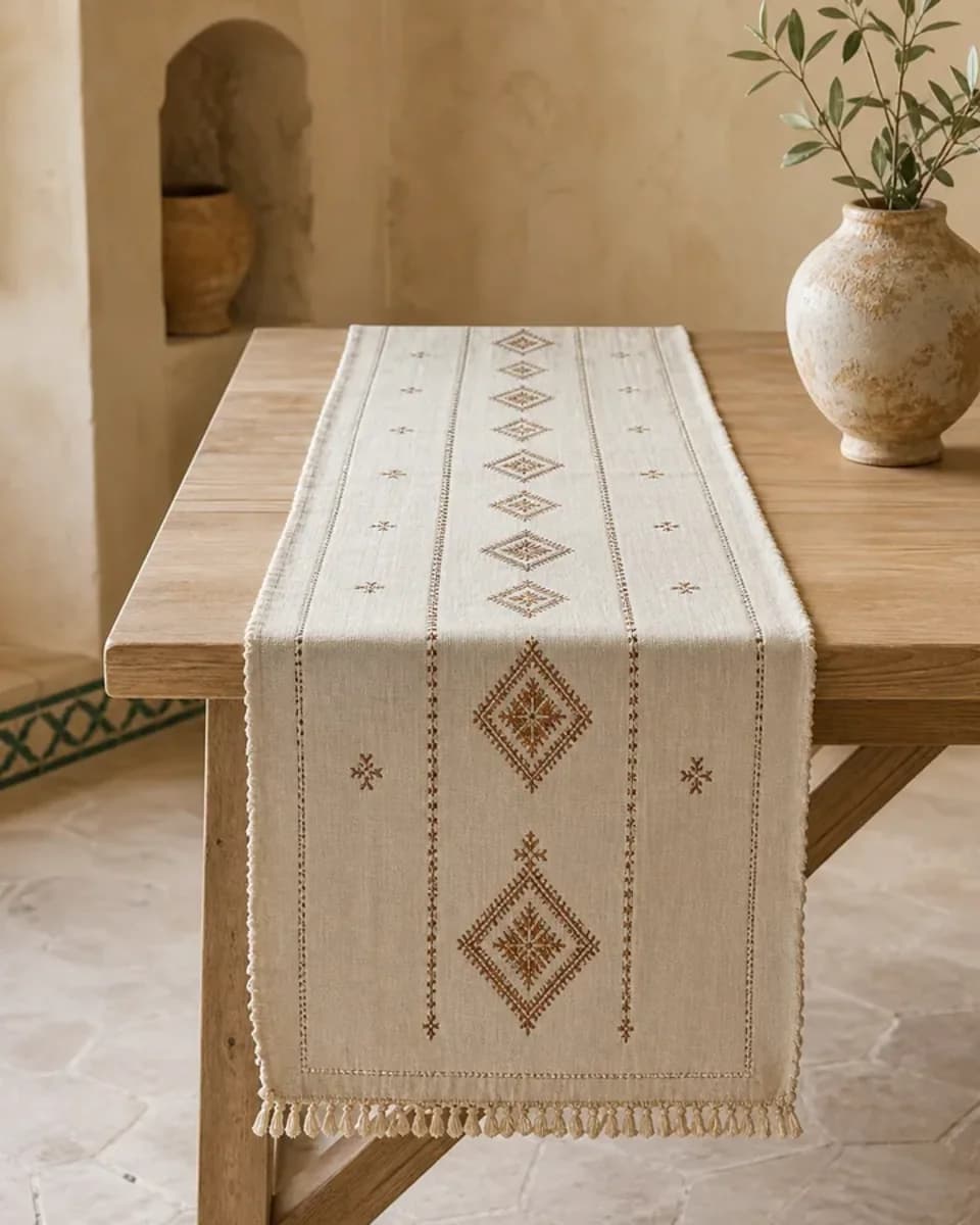 Embroidered Linen Table Runner - Main image