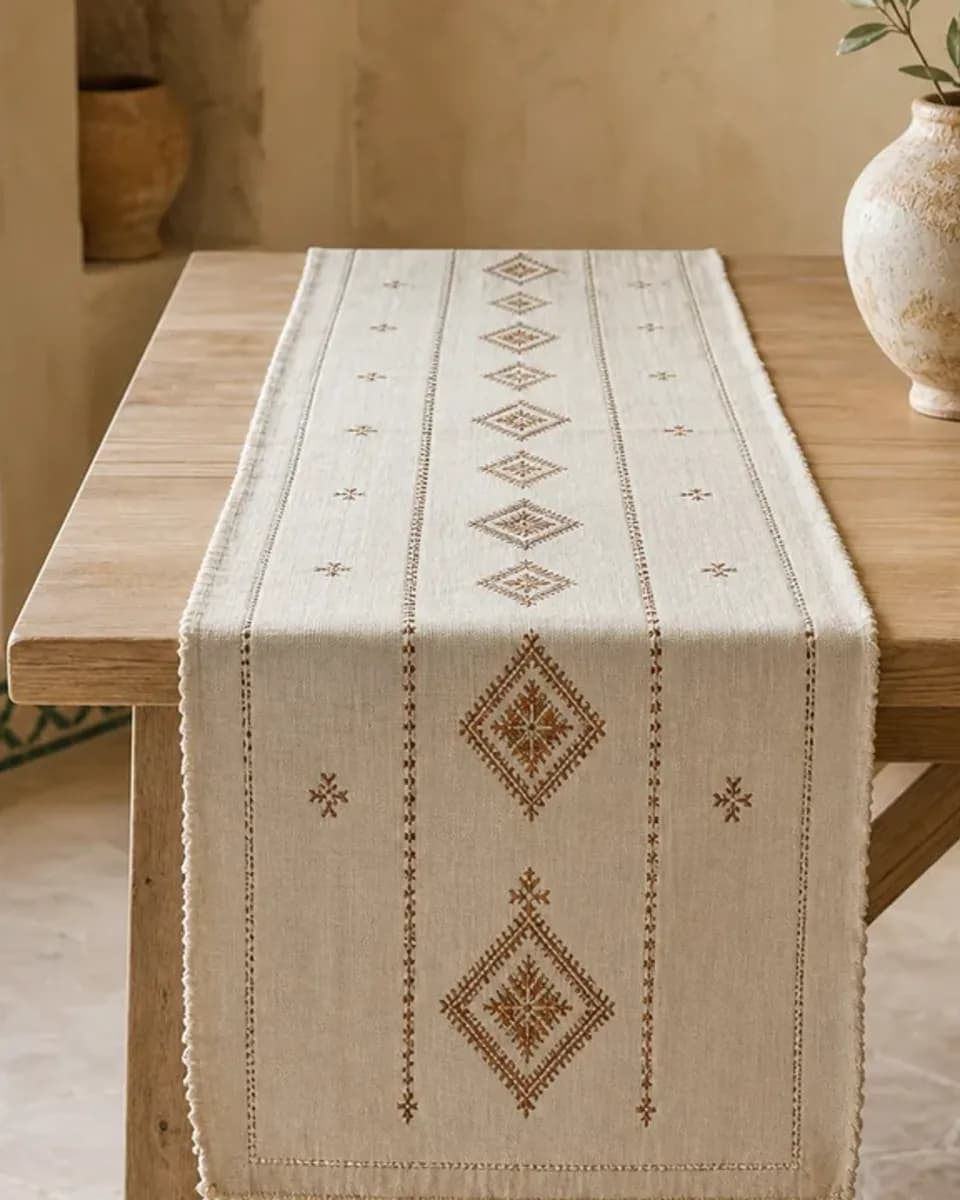 Embroidered Linen Table Runner