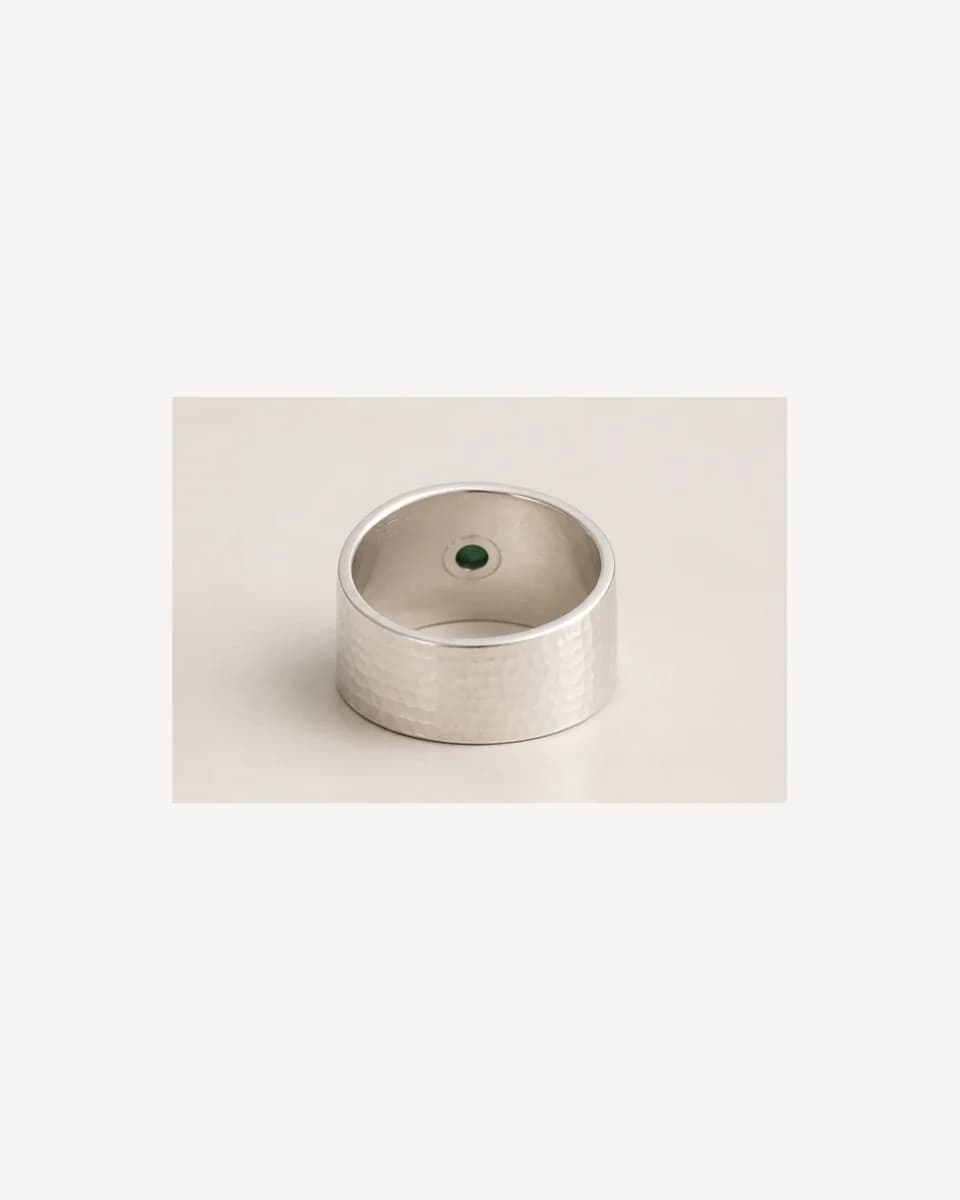 Hammered Silver Green Stone Ring