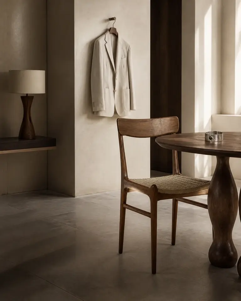 Contemporary handcrafted walnut furniture, tailoring, lighting and silver jewelry in a refined studio